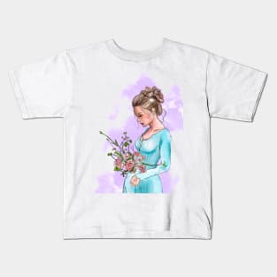 Girl in a dress with a rose bush Kids T-Shirt